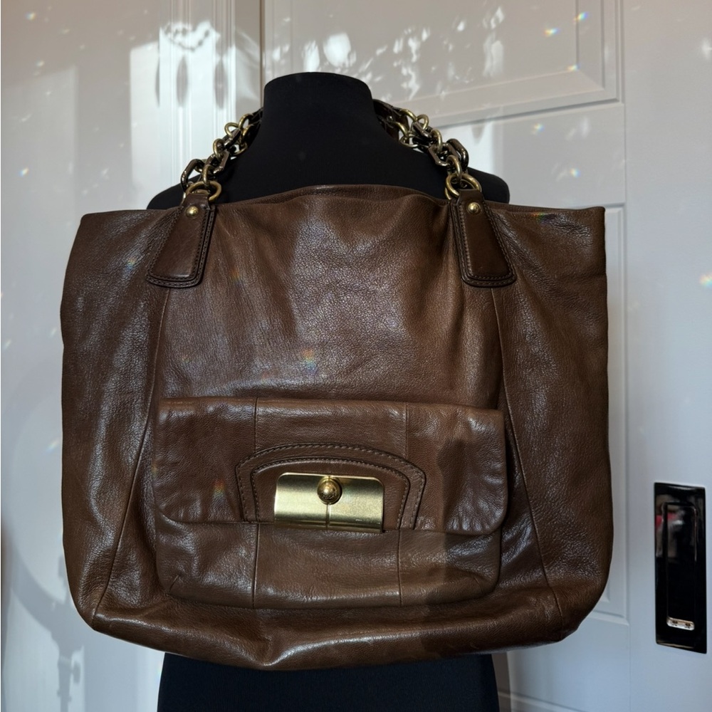 VINTAGE Y2K COACH KRISTIN XL CHAIN BROWN LEATHER BAG PURSE TOTE  BOHO 2000S